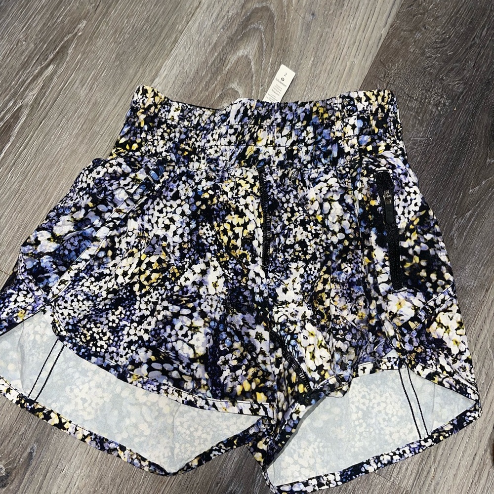 lululemon athletica Floral Print Athletic Shorts - Blue, Black, White, Yellow